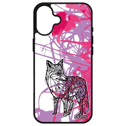 Coque Silicone Pour Iphone 16+ Plus Renard Telephone Rose Portable Futé Goupil Dessin Rigide Fleur Original Etui Garcon Coloré Apple
