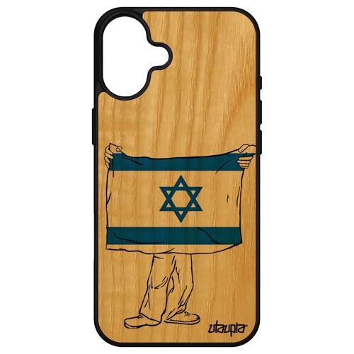Coque Pour Apple Iphone 16+ Plus Bois Silicone Drapeau Israel Israelien Telephone Personnalisé Gel Coupe Du Monde Football Made In France