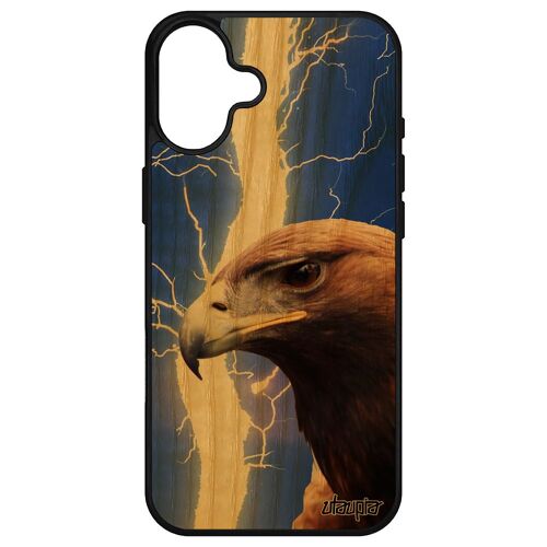Coque De Protection Pour Apple Iphone 16+ Plus En Bois Silicone Aigle Orage Animaux Eclair Animal Rapace Oiseau Royal Design Mobile Bleu