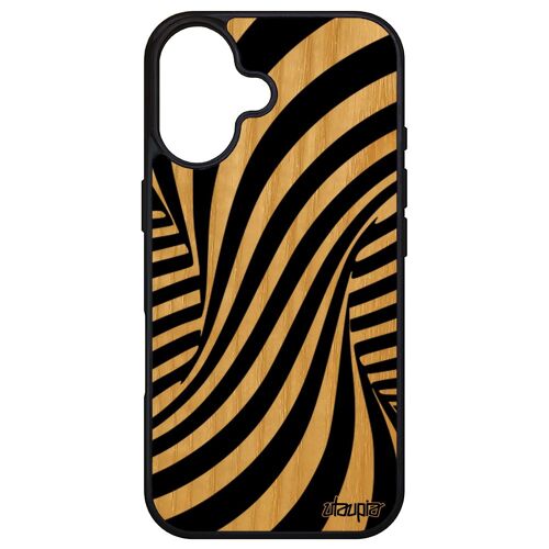 Coque Pour Apple Iphone 16 En Bois Et Silicone Illusion D'optique Art Visuel Smartphone Bicolore Telephone Mirage 3d Noir Et Blanc Effet