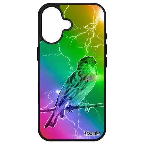 Coque Pour Apple Iphone 16 Silicone Oiseau Animaux Moineau Petit Arc En Ciel Housse Vert Eclair Nature Portable 4g Multicolore