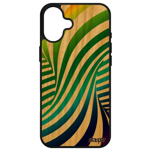 Coque Silicone Pour Iphone 16+ Plus Bois Illusion D'optique Magique Etui Arc En Ciel Frêne Portable Cover Tpu Mobile Vert Gay Pride Apple