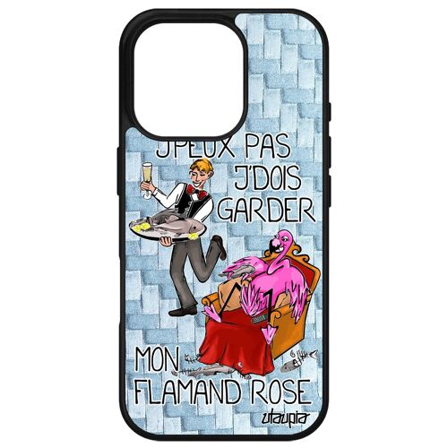 Coque Pour Apple Iphone 16 Pro Silicone J'peux Pas J'dois Garder Mon Flamant Rose Texte Cartoon Humour Jpeux Etui Drole Oiseau Case