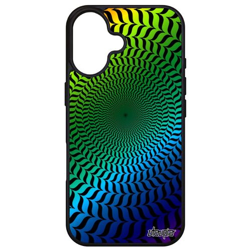 Coque Illusion D'optique Pour Iphone 16 Silicone Arc En Ciel Vert Cercle Rigide De Protection Rond Art Visuel Multicolore Mirage Et Apple