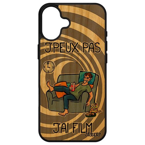 Coque Pour Iphone 16+ Plus En Bois Silicone J'peux Pas J'ai Film Bd Humour Je Gris Cinema Texte Housse Drole Manga Smartphone Apple