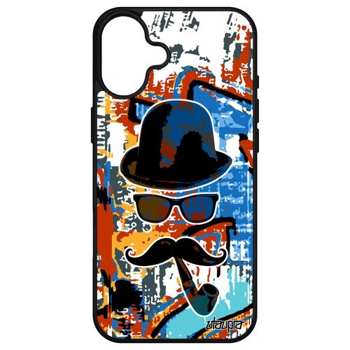Coque pour iPhone 16+ Plus silicone monsieur moustache art pipe cadeau d'anniversaire mobile orange street art peinture 512 Go case Apple