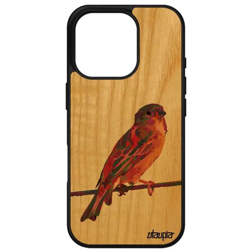Coque Telephone Pour Apple Iphone 16 Pro En Bois Silicone Oiseau Original Rigide Petit Nature De Protection Motif Violet Housse Naturel