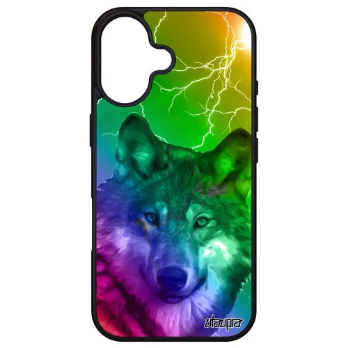 Coque Silicone Pour Apple Iphone 16 Loup Arc En Ciel Animaux Case Predateur Vert Alpha Telephone Eclair Gel Animal Design Portable Louve