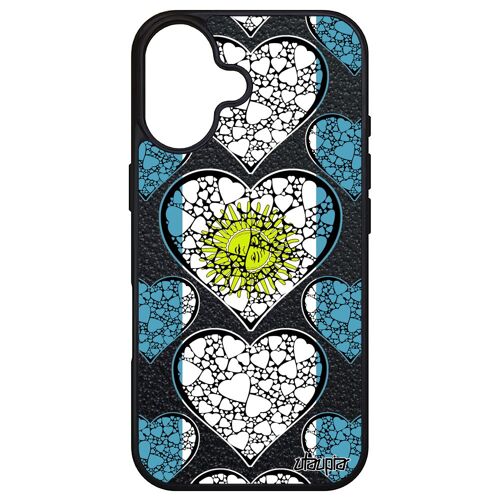 Coque Telephone Pour Apple Iphone 16 Silicone Drapeau Argentine Argentin Coeur Coupe Du Monde Metal Etui Gel Football Jo Made In France