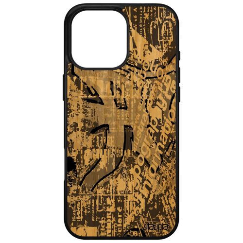 Coque Pour Iphone 16 Pro Max Bois Veritable Silicone Street Art Graffiti Telephone Fond Housse Tag Peinture Bumper Effet Ecriture Apple
