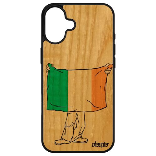 Coque Bois Veritable Drapeau Irlande Irlandais Pour Iphone 16+ Plus Silicone Sport Foot Rugby Coupe Du Monde Frêne Apple
