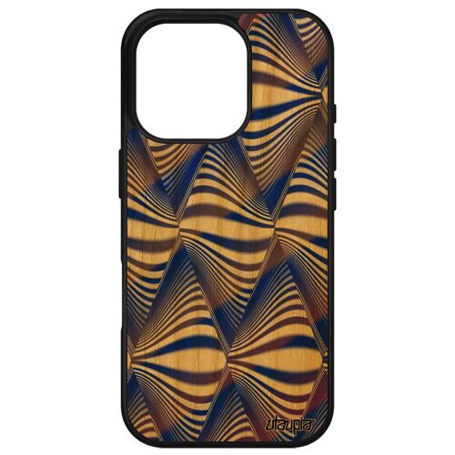 Coque Bois Illusion D'optique Rigide Pour Apple Iphone 16 Pro Silicone Unique Bicolore Design Magie Case Art Visuel Antichoc Bleu Vague