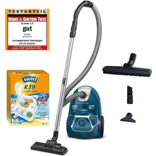 Rowenta Aspirateur ultra silencieux 750 W = 2000 W avec sac, filtre hygienique, embout pour parquet - Bleu Promopack mit Swir