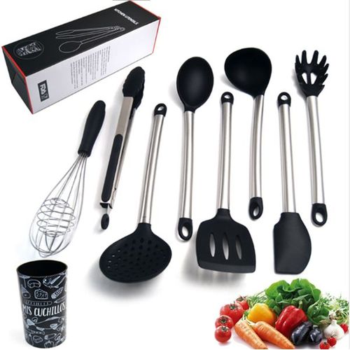 Ustensiles De Cuisine, 9 Pièces Ustensiles De Cuisine En Silicone, Set De Cuisine Et Acier Inoxydable Pour La Cuisine De Tous Les Jours