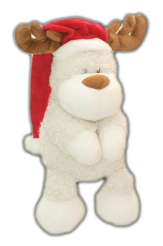 Doudou Peluche Renne Elan Blanc. Orchestra. Bonnet Rouge