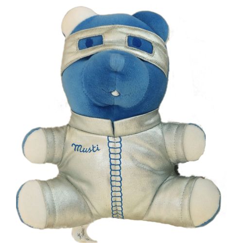 Doudou Ours Bleu Gris Argenté Lunettes. Musti Mustela. H 20 Cm