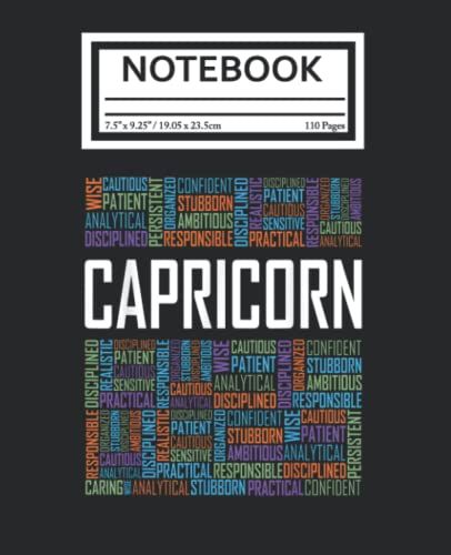 Notebook: Capricorn Zodiac Traits Horoscope Astrology Sign Words 110 Pages College Wide Ruled Composition Notebook Journal - Lined Paper Notebooks Size 7.5x9.25 For Work School Office