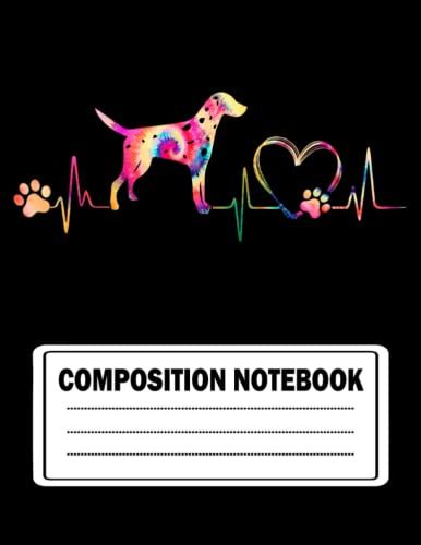 Dog Heartbeat Tie Dye Composition Notebook: Cute Puppy Dalmatian Dog Wide-Ruled Notebook (8.5 X 11 Inches, 120 Pages) For Dog Lover, Dog Owner, Puppy Lover