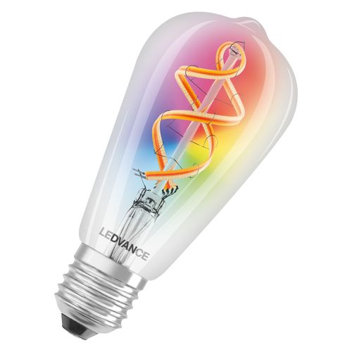 Ledvance Ampoule Led Intelligente Avec Wifi, E27, Couleurs Rvb Modifiables, Forme Edison, Filament Coloré Comme Lumière D'ambiance, Remplace Les Ampoules De 60w, Contrôlable Avec Alexa, Google Et App