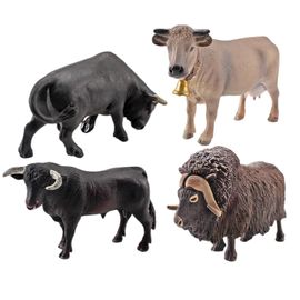 Lot De 4 Figurines D'Animaux En Pvc Réalistes, Accessoires D'Affichage, Ensemble De Jeu Taureau Bison Ranch Vache, Pour Décoration De Bureau À Domicile, À Collectionner