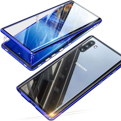 Coque Pour Samsung Galaxy Note 10 (6,3 Pouce), Dadsorption Magnetique Pare-Chocs En Metal Avec 360 Degres Protection Case Cover Double C?Tes Transparent Verre Trempe Etui Housse (Bleu)