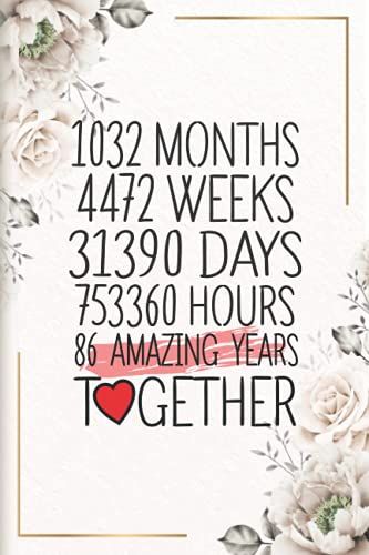 86 Amazing Years Together: Funny 86th Couple Wedding Anniversary Gift For Both, Her And Him, Lined Notebook, 100 Pages, 6 In X 9 In (15.2 X 22.9 Cm)