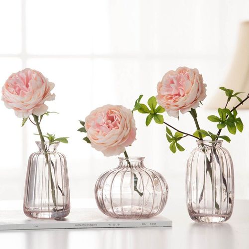 3 pcs roses - Vase à fleurs sèches en verre Transparent, style nordique, décoration pour la maison, pour la chambre à coucher
