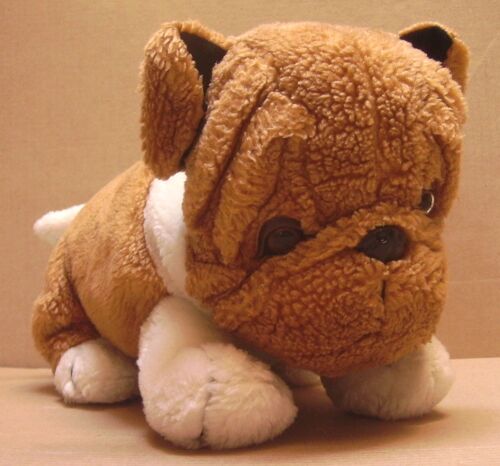 Peluche Chien Allongé Marron Et Blanc - 31 Cm