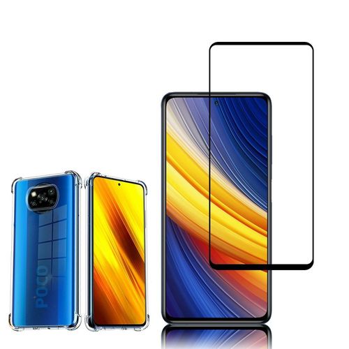 Coque Silicone TPU Souple Pour Xiaomi Poco X3 Pro 6.67" anti-choc ultra résistant avec Coins Renforcés - TRANSPARENT + 1 Film VERRE Trempé - NOIR