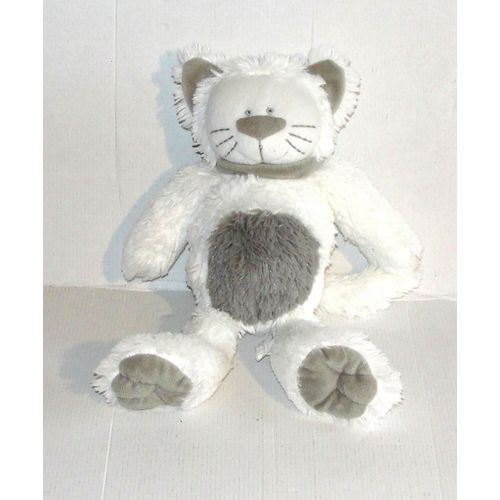 Doudou Chat Gris Blanc La Galleria Peluche Animal 30 Cm