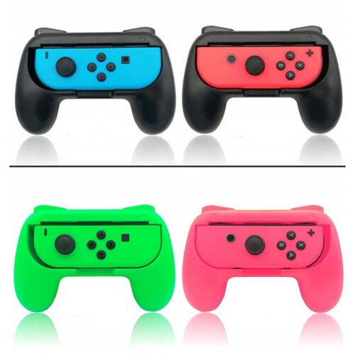 Grips (Poignées) Compatible Avec Nintendo Switch Joy-Cons Pour Plus De Confort - (2x Noir+1x Rose Et 1x Vert )