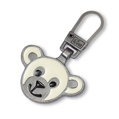 Tirette Fashion-Zipper Ourson Blanc, Métal