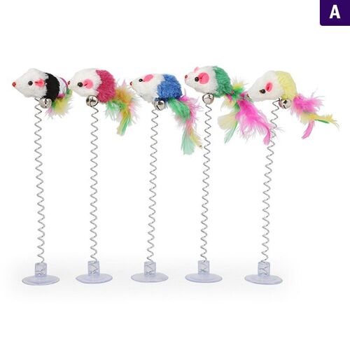 Bâton De Plumes Élastiques Pour Chat, 1 Pièce, Jouets, Ventouse De Printemps, Avec Cloche, Souris, Fournitures, Plumes D'animaux De Compagnie
