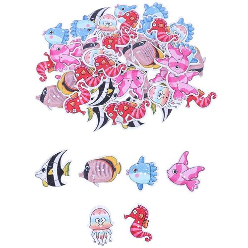 Boutons En Bois Mixtes De Poissons Animaux, 50 Pièces, Pour Vêtements, Artisanat, Couture, Couture, Couture Décorative, Accessoires De Bricolage Pour Scrapbooking
