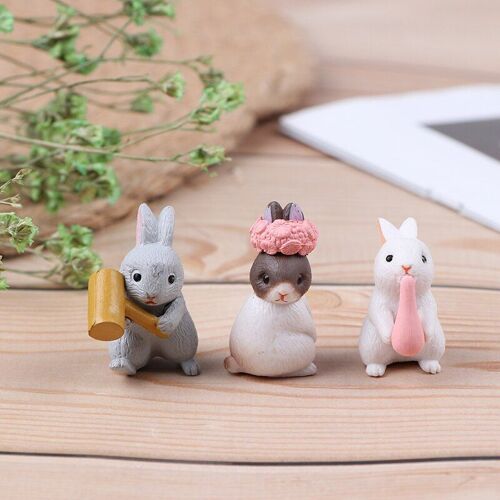 Figurines D'action Lapin De Dessin Animé, 3 Pièces/Lot, Modèle Animal Miniature De Famille, Décoration En Pvc À Faire Soi-Même, Ensemble À Chaud, Jouets Pour Enfants, Cadeau