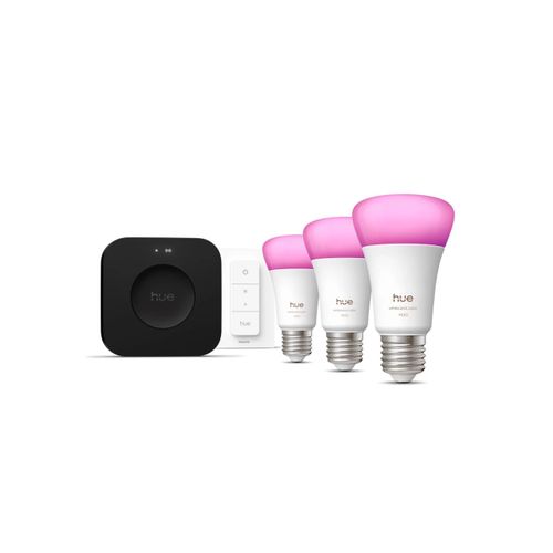 Kit De Démarrage Philips : Trois Ampoules Connectées E27 + Dimmer Switch + Hue Bridge Pro