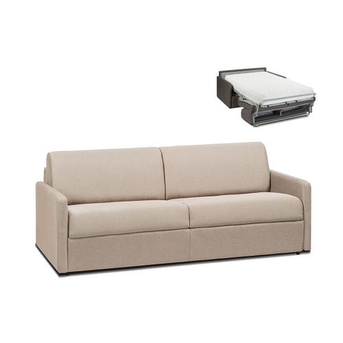 Canapé 4 Places Convertible Express En Tissu Calife - Crème - Couchage 160 Cm - Matelas 22 Cm