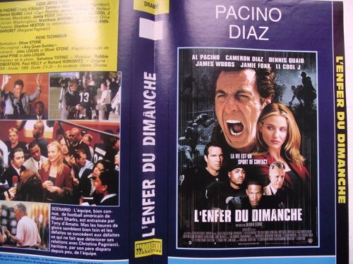 Jaquette Du Film.L'enfer Du Dimanche(1999).Réalisation.Olivier Stone Avec Al Pacino,Cameron Diaz,Dennis Quaid,James Wood