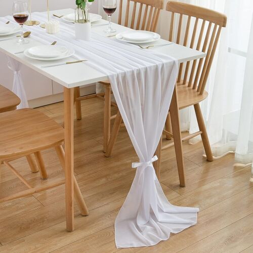 Chemin De Table En Mousseline, 72 X 304 Cm, Blanc, Décoration De Table Pour Mariage Ou Anniversaire