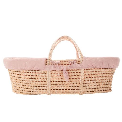 Couffin En Osier Avec Habillage En Tetra Brodé Rose - Rose