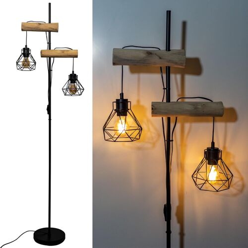 Jexnovashop-Lampadaires Bois Salon Métal Lampadaire : Lampadaire Avec Abat-Jours En Forme De Diamant Lampe De Salon Décorative Moderne Avec Double Interrupteur,Hauteur 169 Cm