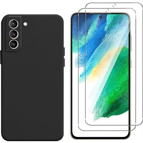 Coque Pour Samsung Galaxy S21 Fe 5g 6.4" Noir + 2 Pack Verre Tremp?, Souple Silicone ?Tui