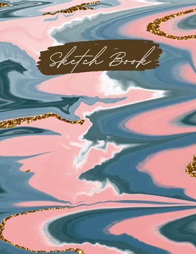 Sketch Book: A Large Notebook For Drawing, Coloring, Journaling Notes, Doodling: 8x11in: 120 Pages: Pink Gold Marble Cover