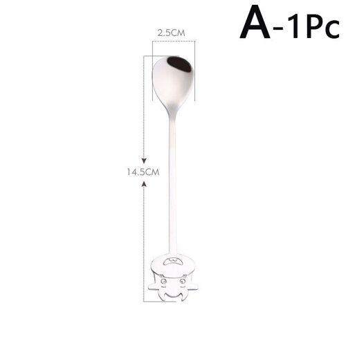 Cuillère À Mélanger Thé Café, Cuillère À Dessert À Long Manche En Acier Inoxydable Dessin Animé Tête De B¿Uf Cuillères À Thé Boisson Vaisselle Nouveau Design 1 Pièces