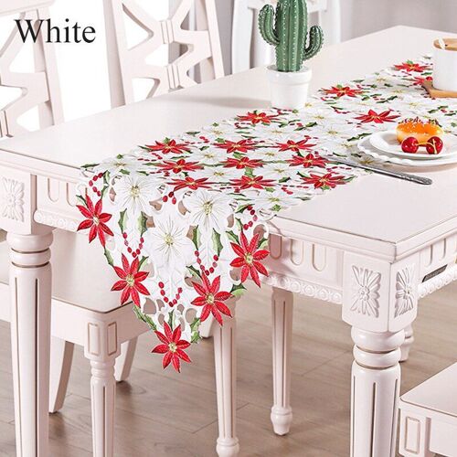 Napperon brodé en tissu blanc, rouge, pour décoration, Festival de printemps, noël