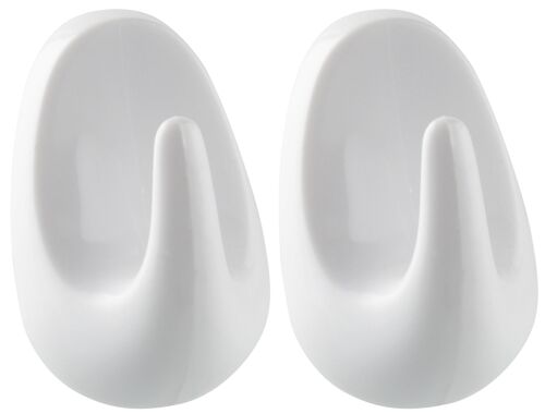 Fackelmann 20701 Lot de 2 crochets muraux adhésifs, crochet mural, crochet pour torchon de cuisine, crochet adhésif, Plastique, Blanc, 5 cm