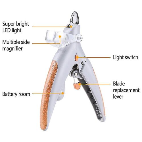 Professional Led Light Pet Nail Clipper - Idéal Pour Couper Les Chats Et Les Chiens Nails & Claws, 5x Grossissement Et Trappeur À Ongles, Coupe Rapide, Lames En Acier, Pe
