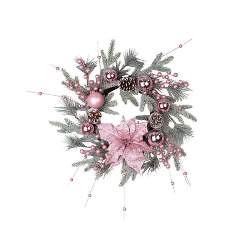 Christmas Wreath For Front Door Cute Pink Berry Wreath Winter Flocked Needle Vine