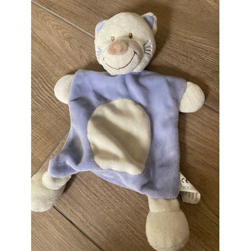 Doudou chat tigre Kiabi nicotoy baby bleu beige peluche 