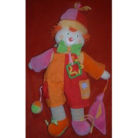 Doudou Peluche Activités Clown  Arlequin Corolle Multicolore Éveil Grelot Rouge Rose Orange Vert 54 Cm